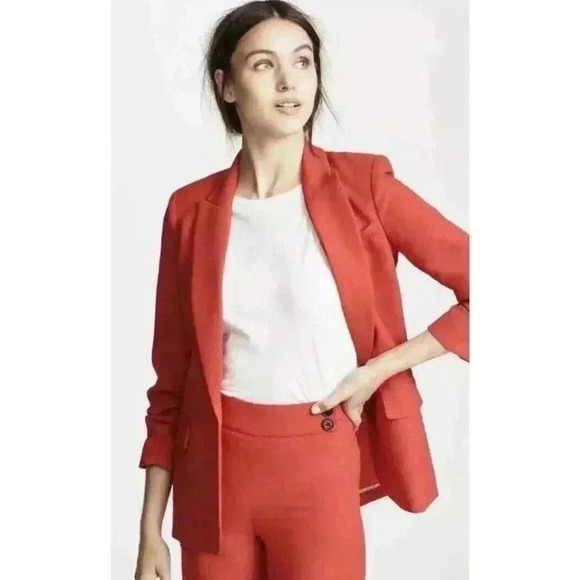 Veronica Beard Draped Graham Dickey Blazer Long Jacket 6 Red Ruched 3/4 Sleeves - Picture 7 of 10